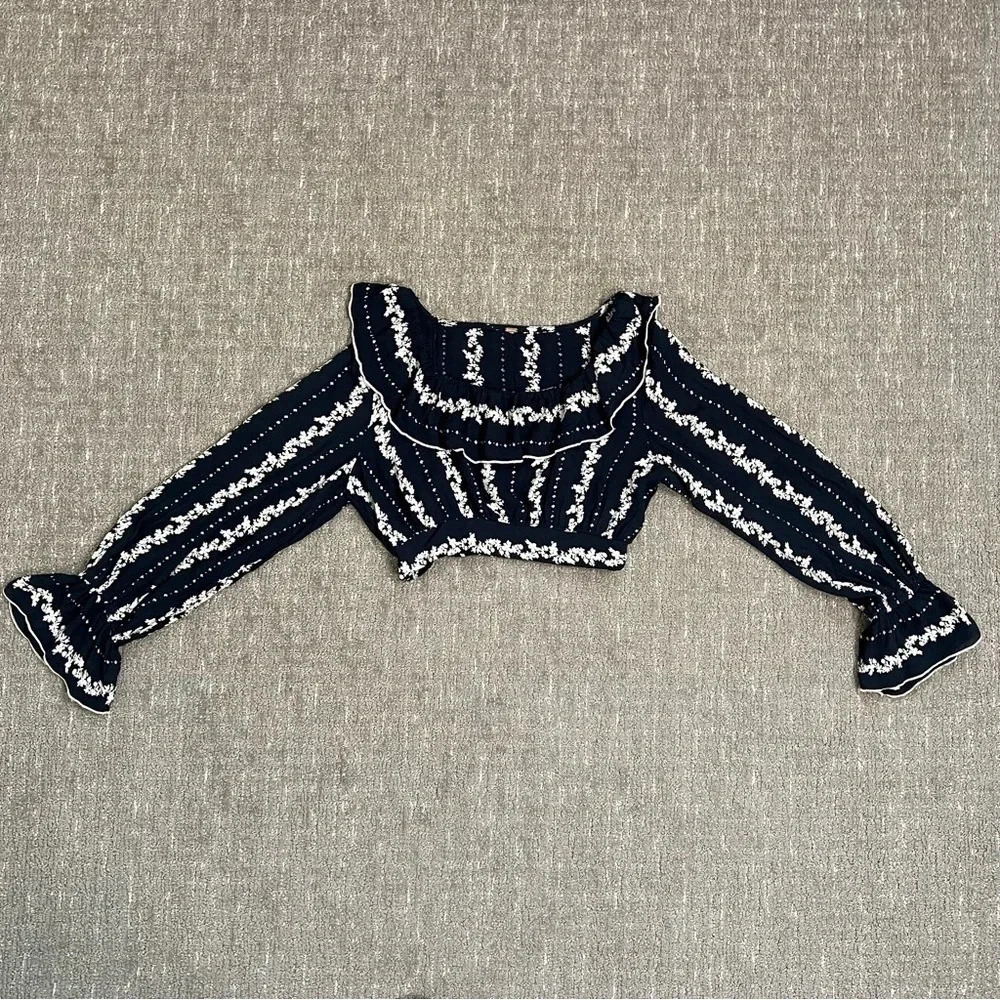 Free People Lolita Ruffle Long Sleeve Crop Top Blouse Size XS/S